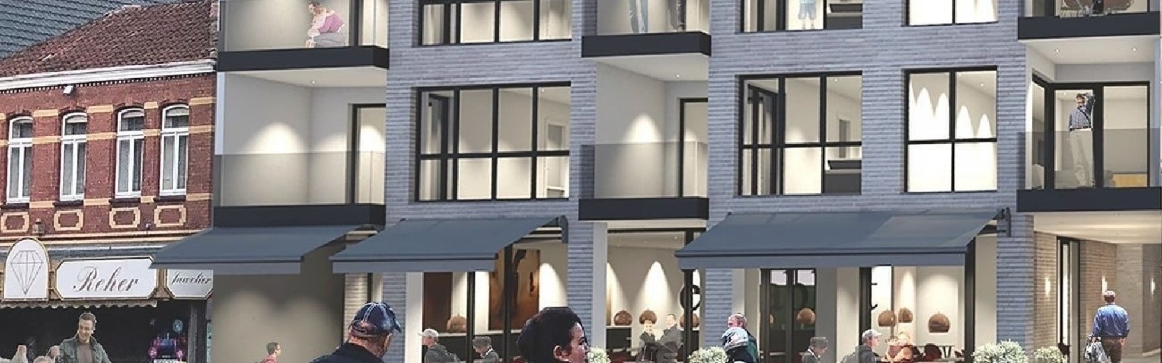 Visualisierung einer Fassade mehrere Gebäude verschiedener architektonischer Stile